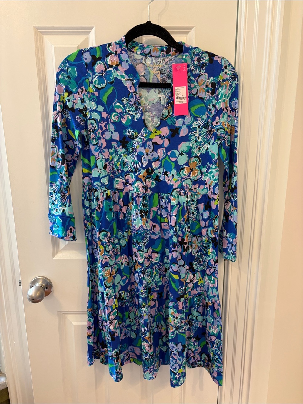Lilly Pulitzer Blue Floral V-Neck Tiered Dress